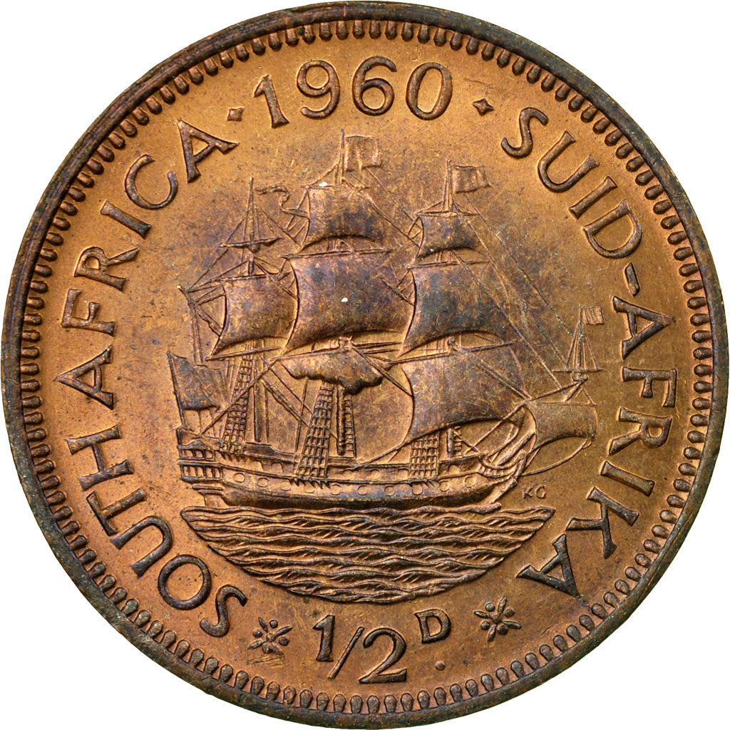 Coin, South Africa, Elizabeth II, 1/2 Penny, 1960, EF(40-45), Bronze, KM:45