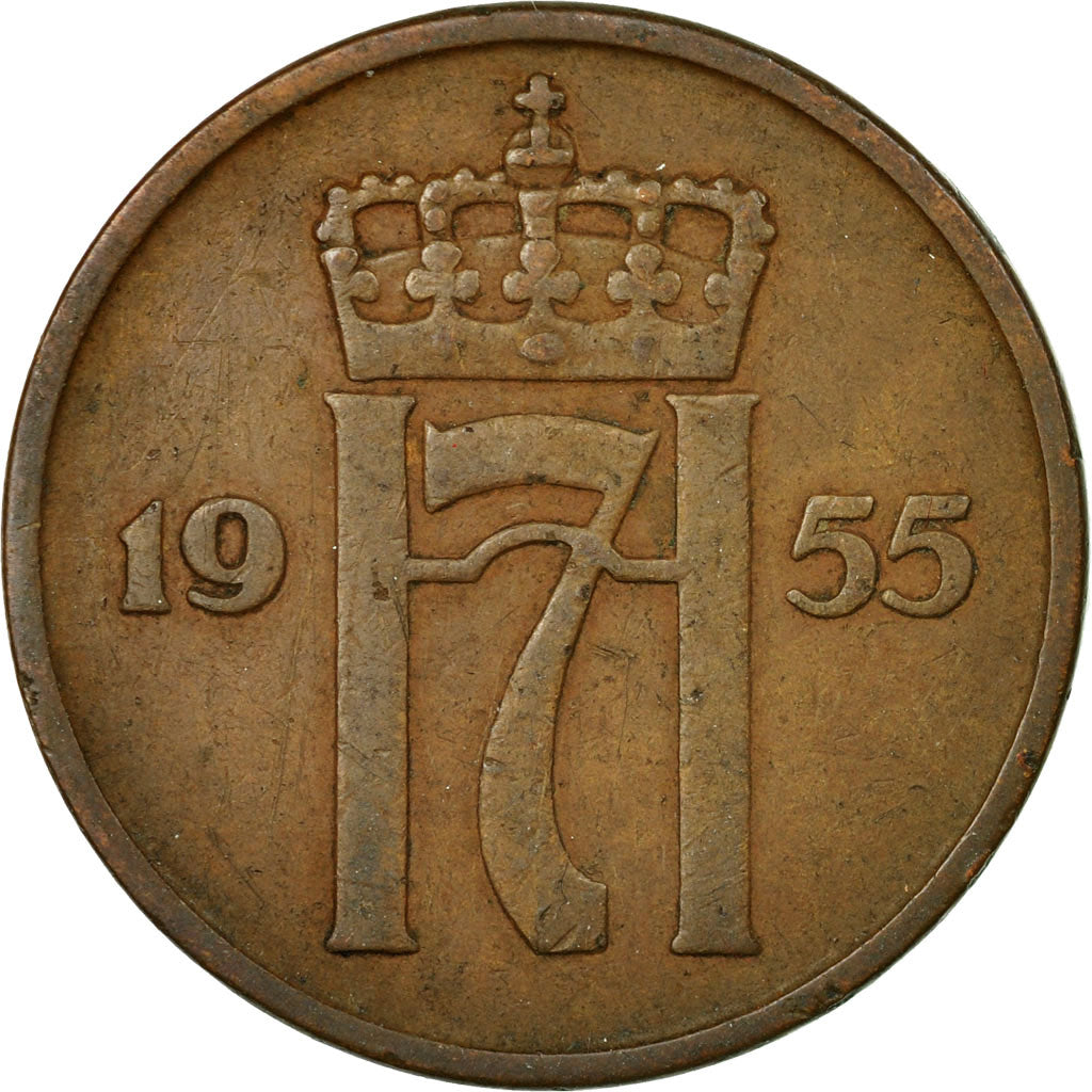 Moneta, Norwegia, Haakon VII, 5 Öre, 1955, EF(40-45), Bronze, KM:400