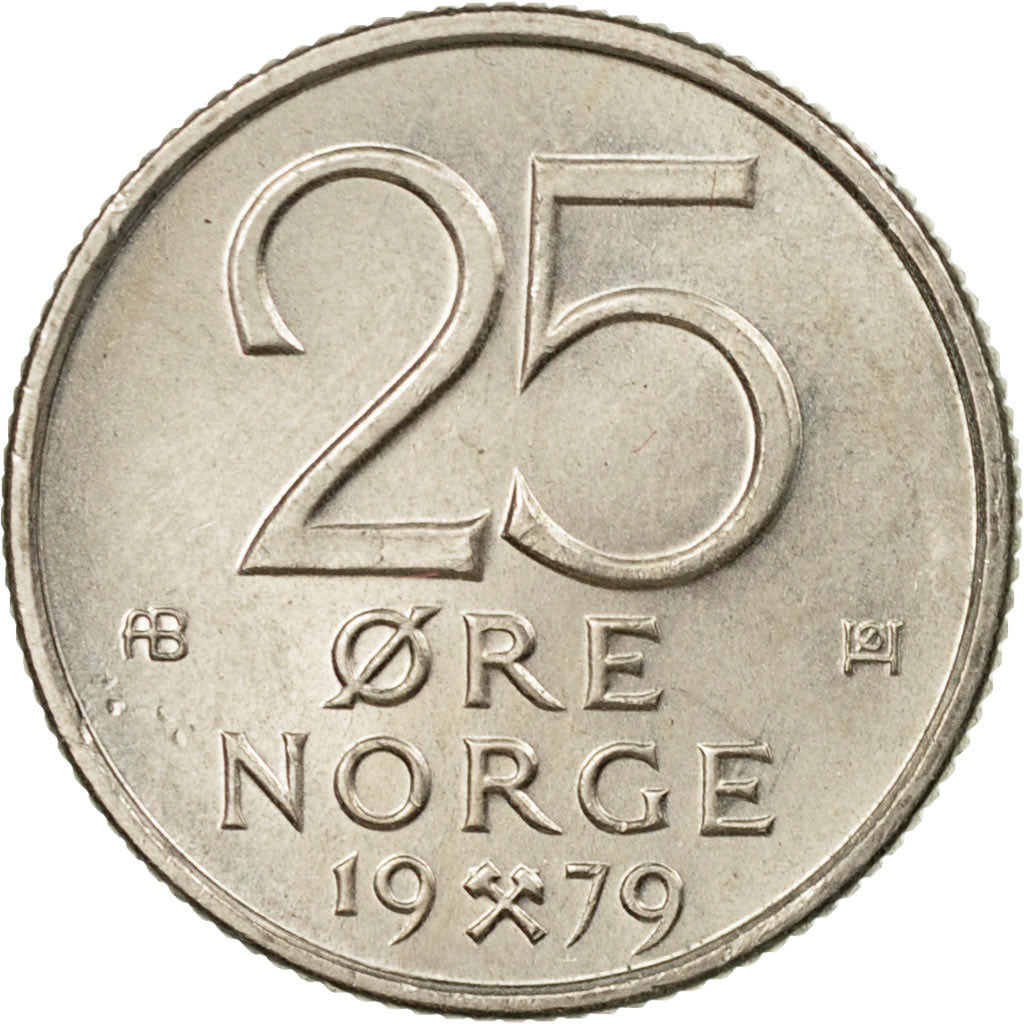 Moneta, Norwegia, Olav V, 25 Öre, 1979, EF(40-45), Miedź-Nikiel, KM:417