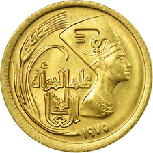 Coin, Egypt, 5 Milliemes, 1975/AH1395, EF(40-45), Brass, KM:445