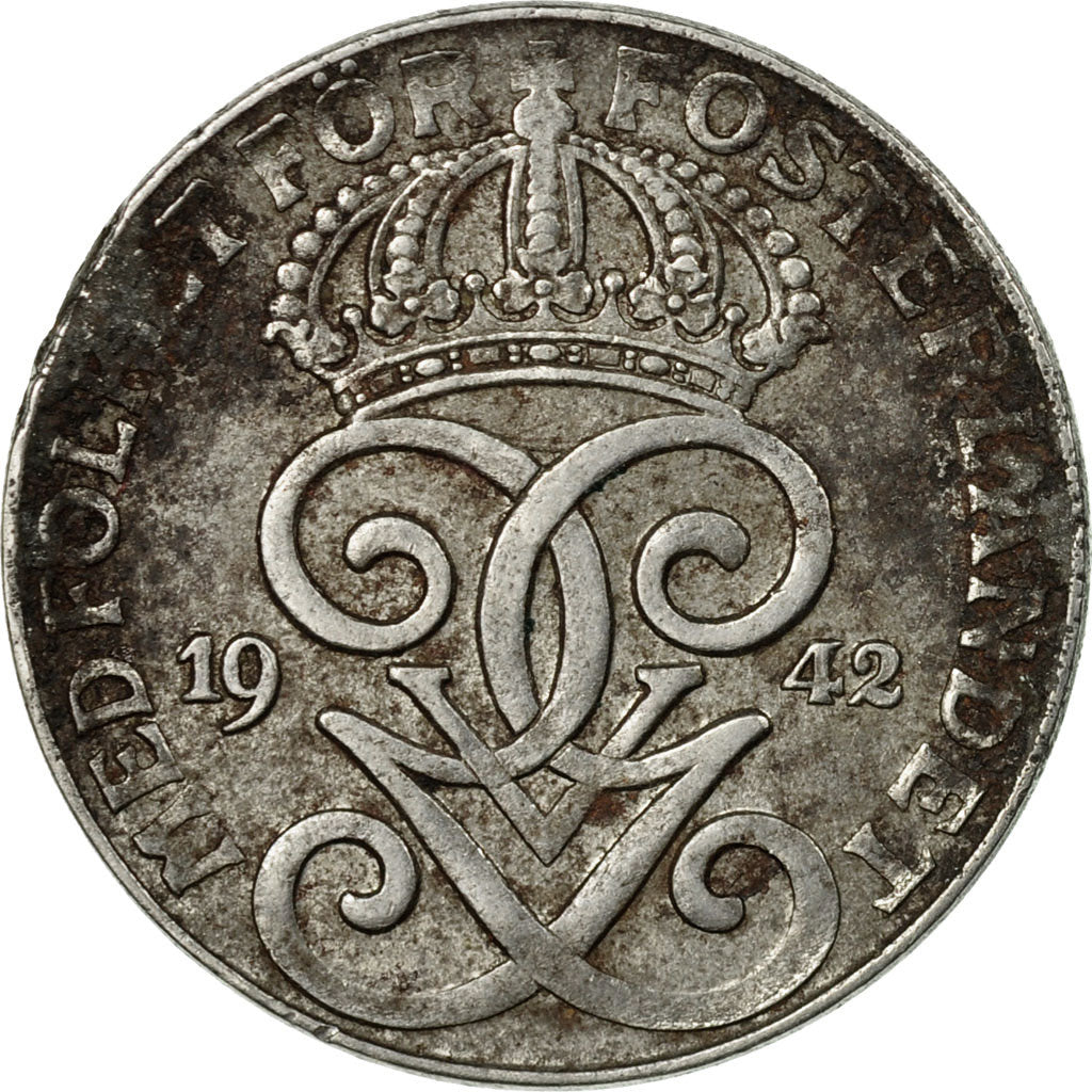Moneta, Szwecja, Gustaf V, 2 Öre, 1942, EF(40-45), Żelazo, KM:811