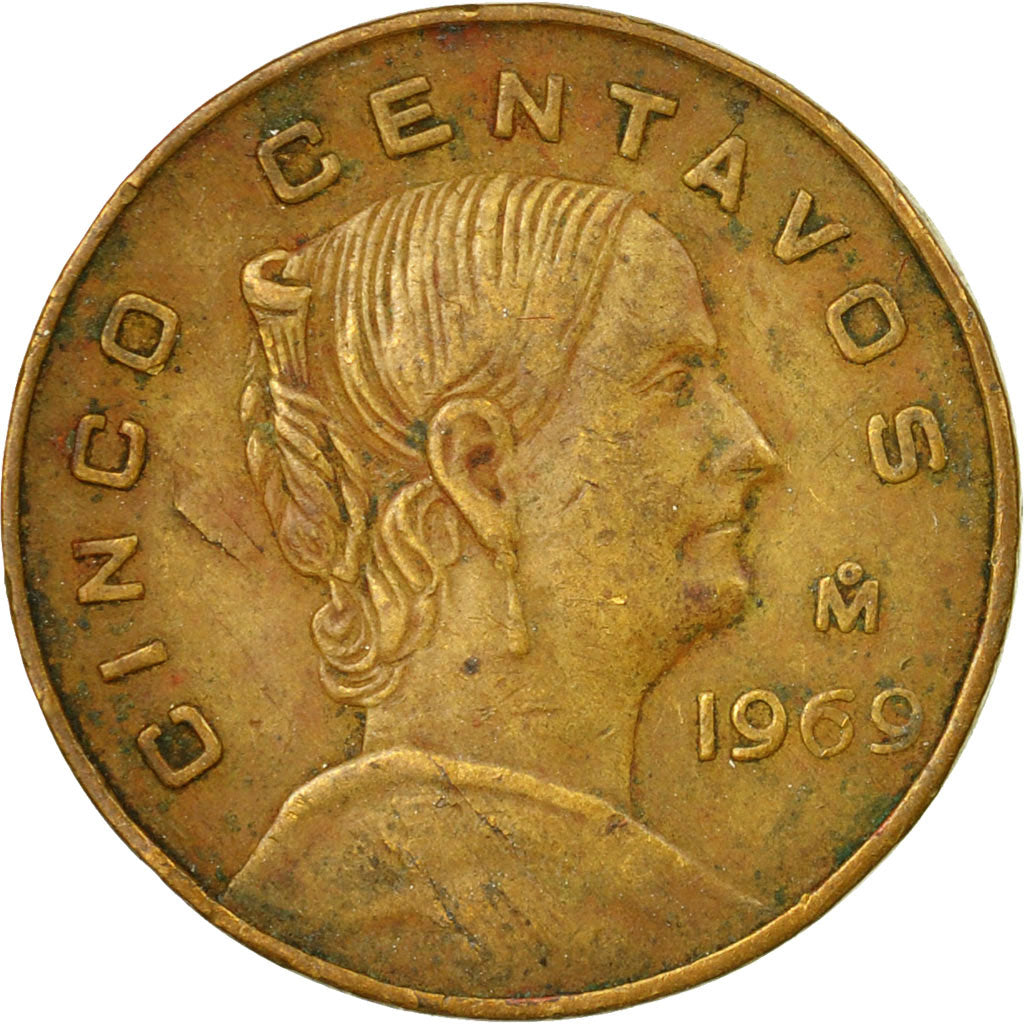 Moneta, Messico, 5 Centavos, 1969, Mexico City, MB+, Ottone, KM:426