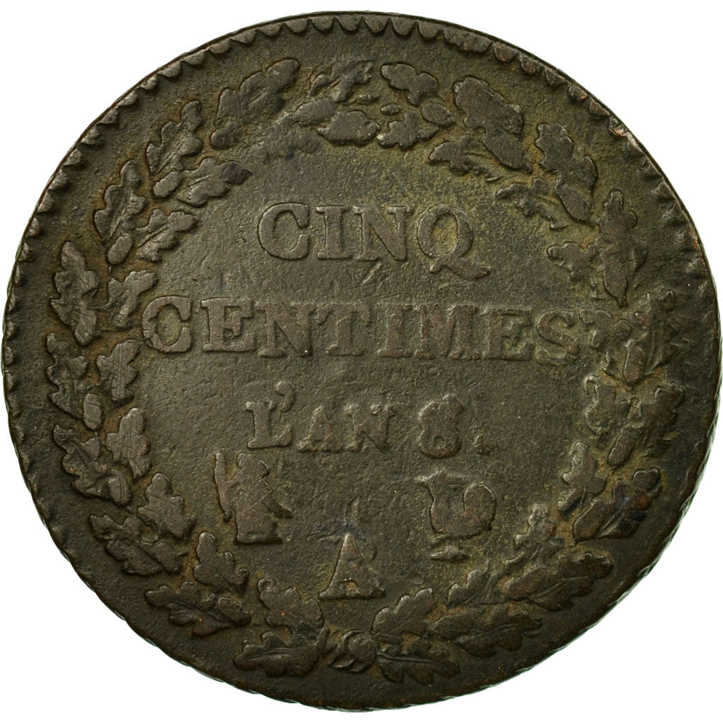 Coin, France, 5 Centimes, AN 8/5, A/R, EF(40-45), Copper