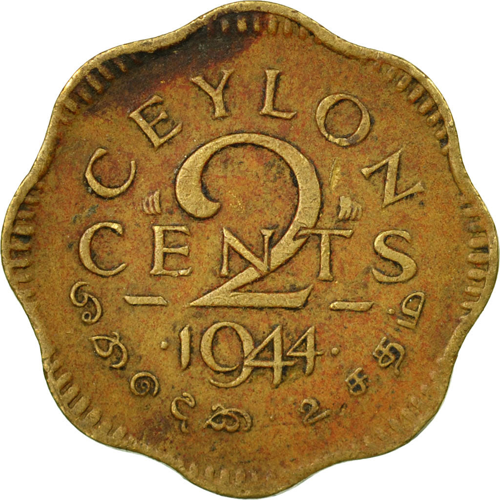 Coin, Ceylon, George VI, 2 Cents, 1944, VF(30-35), Nickel-brass, KM:117