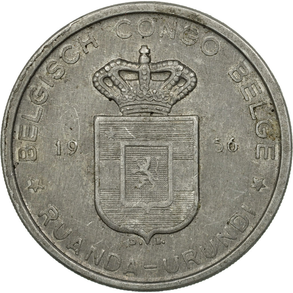 Coin, Belgian Congo, RUANDA-URUNDI, 5 Francs, 1956, EF(40-45), Aluminum, KM:3