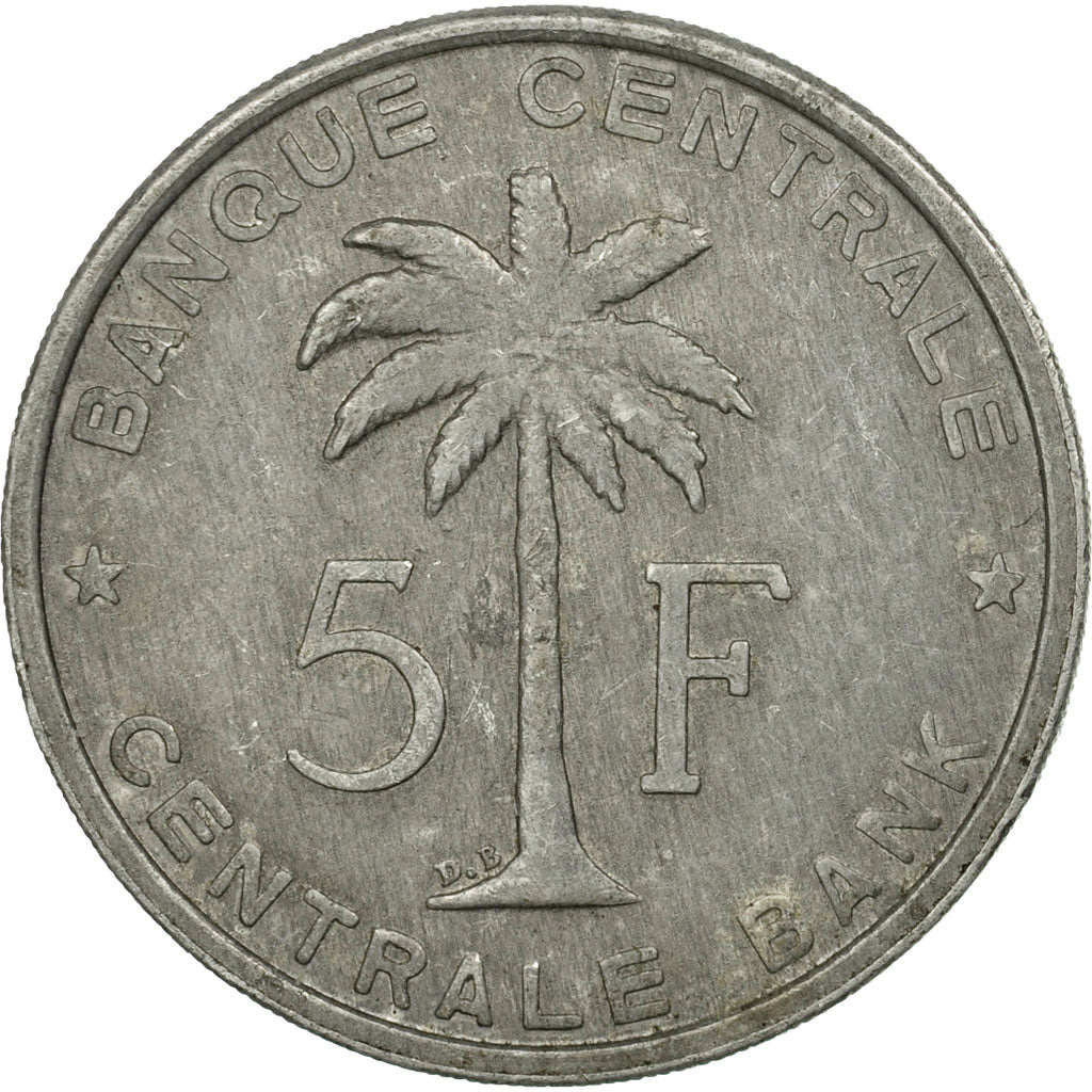 Coin, Belgian Congo, RUANDA-URUNDI, 5 Francs, 1956, EF(40-45), Aluminum, KM:3