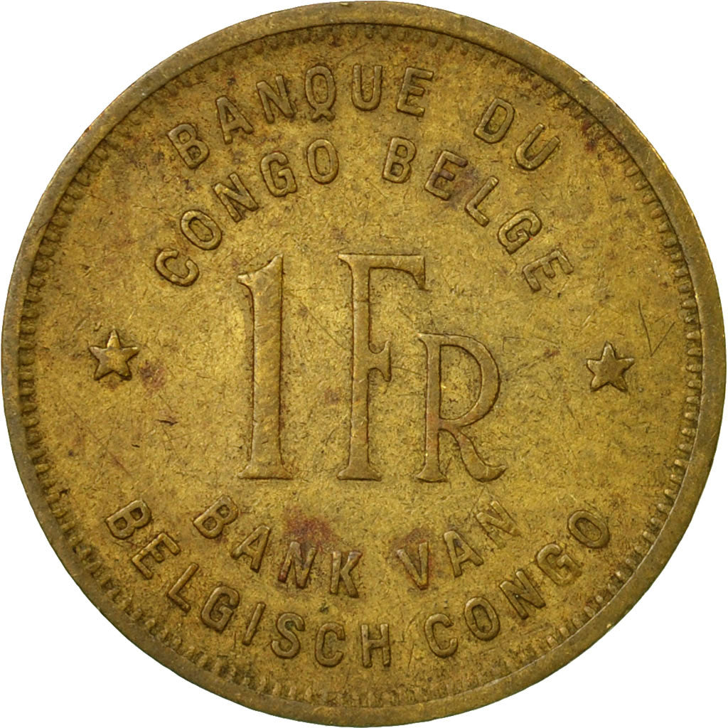 Coin, Belgian Congo, Franc, 1946, EF(40-45), Brass, KM:26