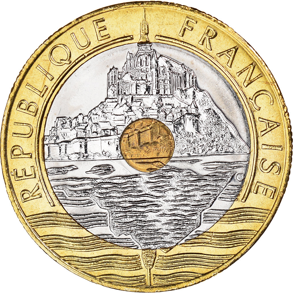 Moneta, Francia, Mont Saint Michel, 20 Francs, 2001, BU, FDC, Tri-metallico