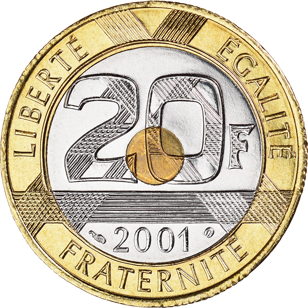 Moneta, Francia, Mont Saint Michel, 20 Francs, 2001, BU, FDC, Tri-metallico