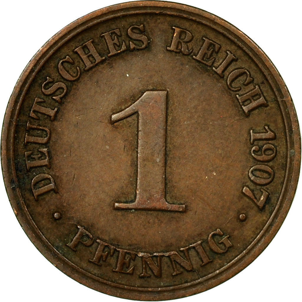 Coin, GERMANY - EMPIRE, Wilhelm II, Pfennig, 1907, Hamburg, EF(40-45), Copper