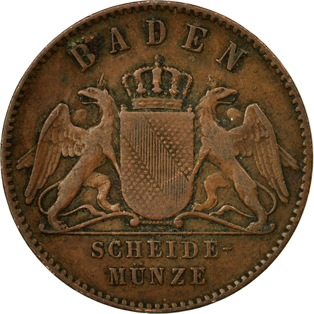 Coin, German States, BADEN, Friedrich I, Kreuzer, 1865, EF(40-45), Copper