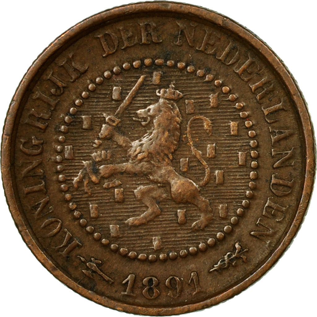 Coin, Netherlands, Wilhelmina I, 1/2 Cent, 1891, EF(40-45), Bronze, KM:109.2