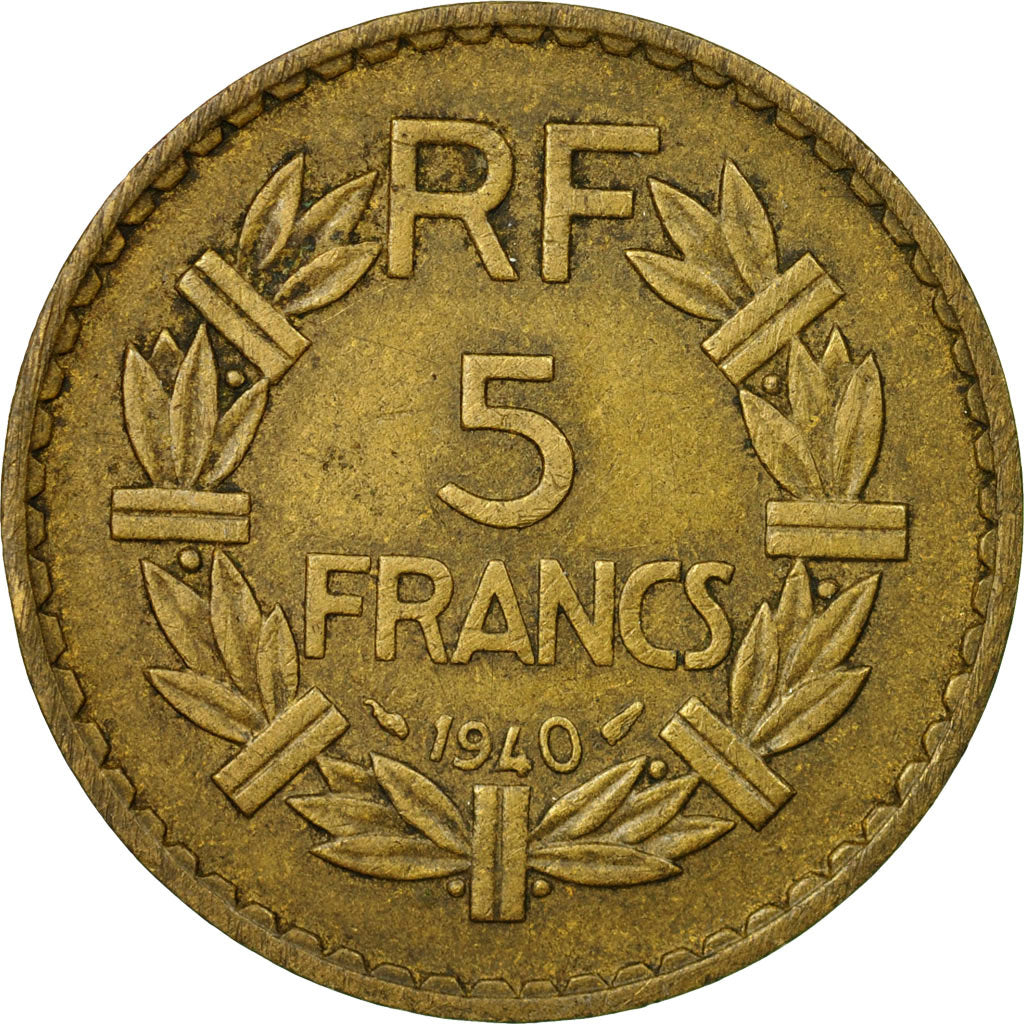 Moneta, Francia, Lavrillier, 5 Francs, 1940, Paris, MB+, Alluminio-bronzo