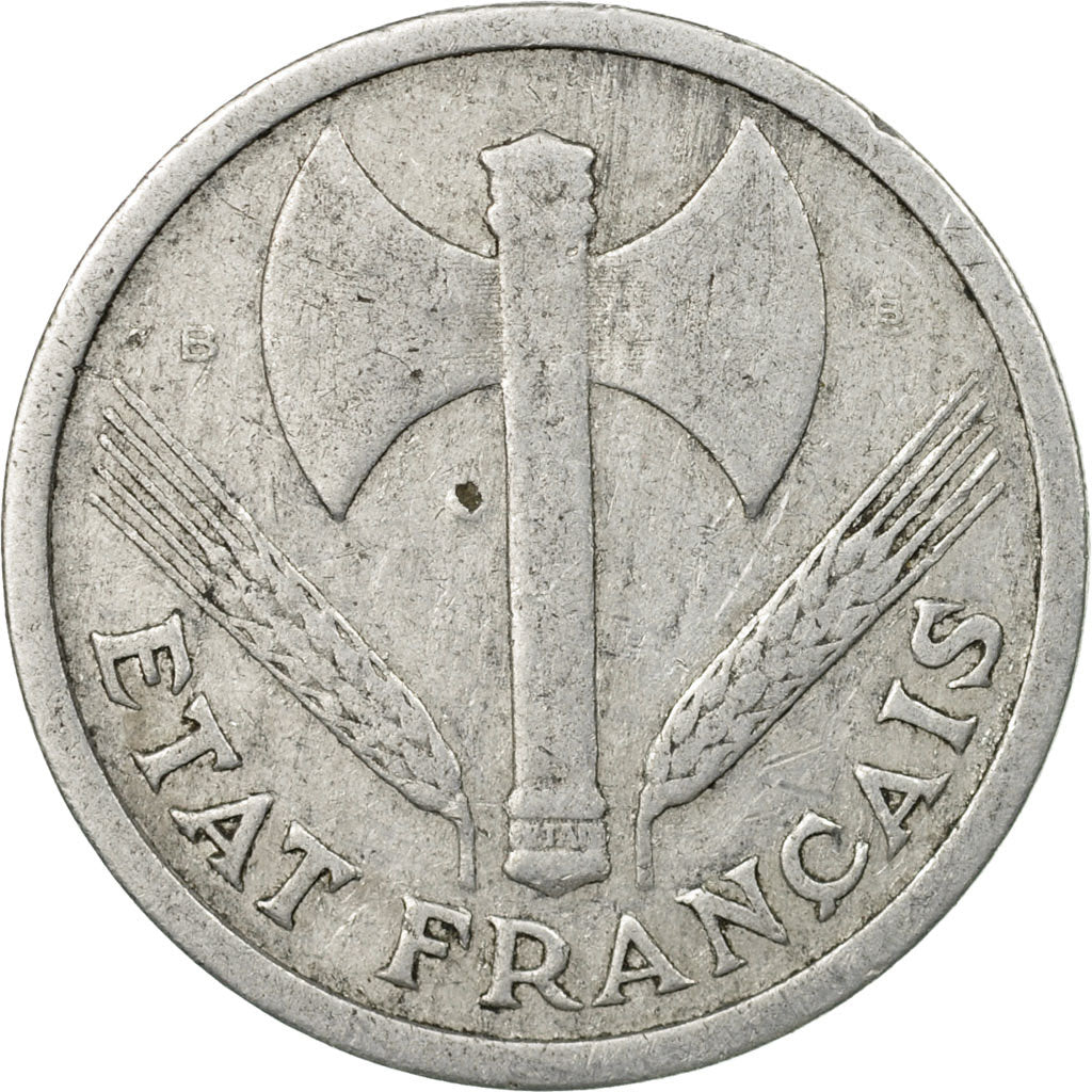 Moneda, Francia, Bazor, 2 Francs, 1944, Beaumont - Le Roger, BC+, Aluminio