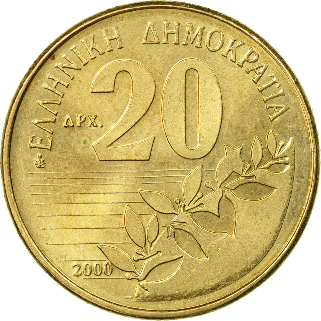 Coin, Greece, 20 Drachmes, 2000, AU(55-58), Aluminum-Bronze, KM:154