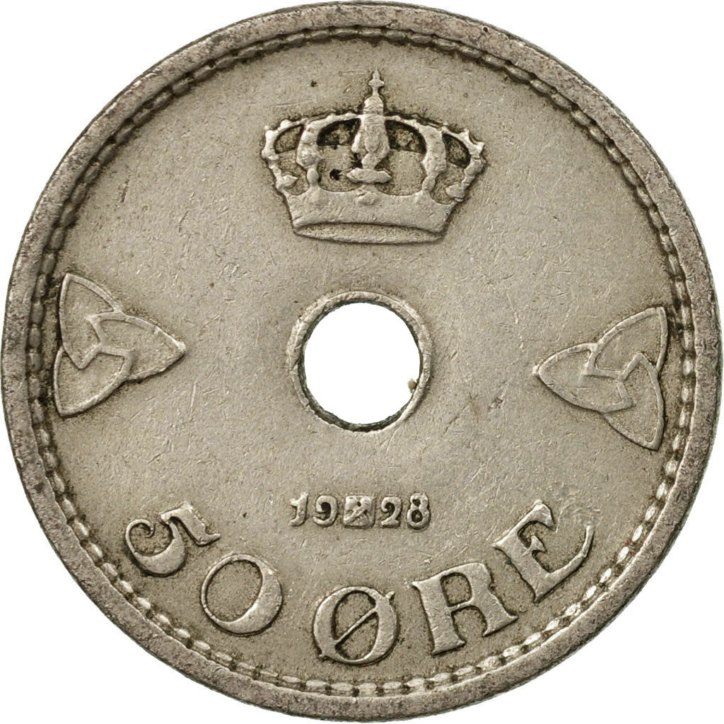 Coin, Norway, Haakon VII, 50 Öre, 1928, EF(40-45), Copper-nickel, KM:386