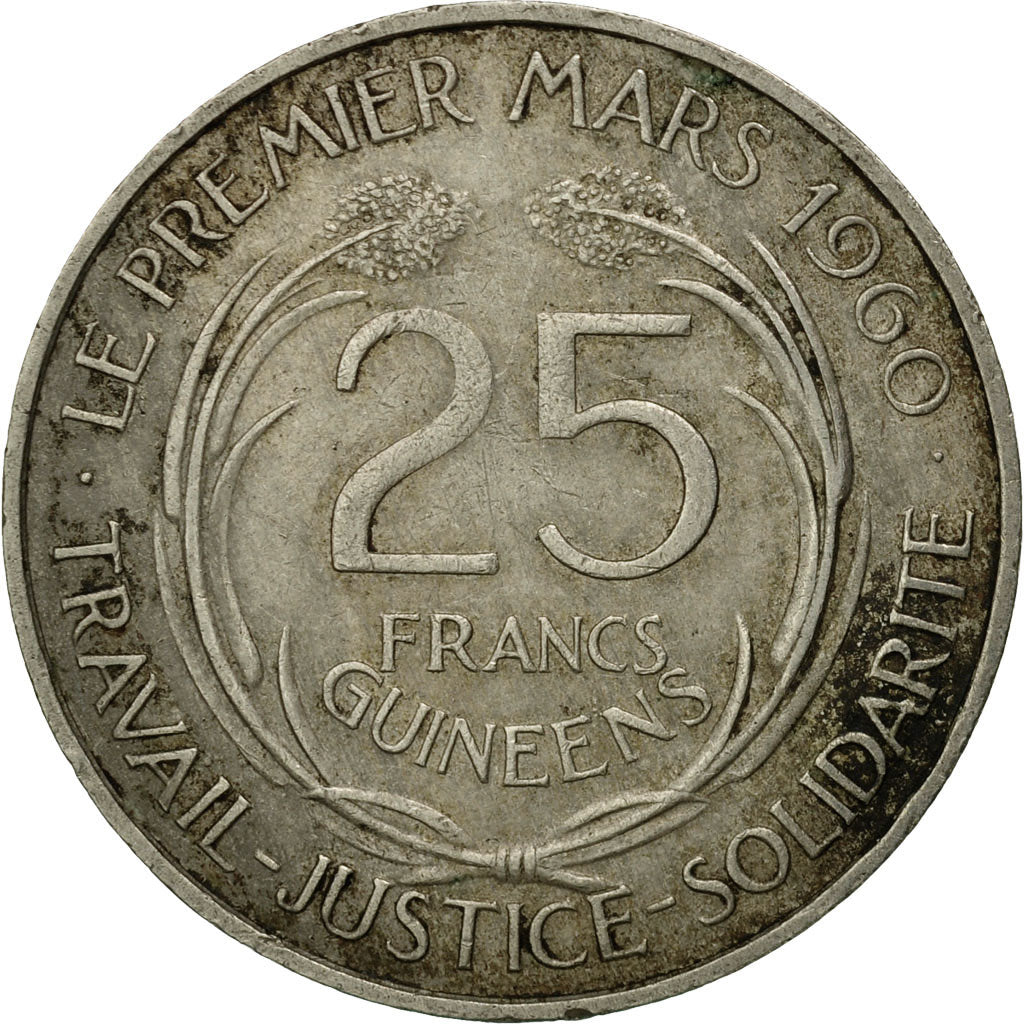 Coin, Guinea, 25 Francs, 1962, EF(40-45), Copper-nickel, KM:7