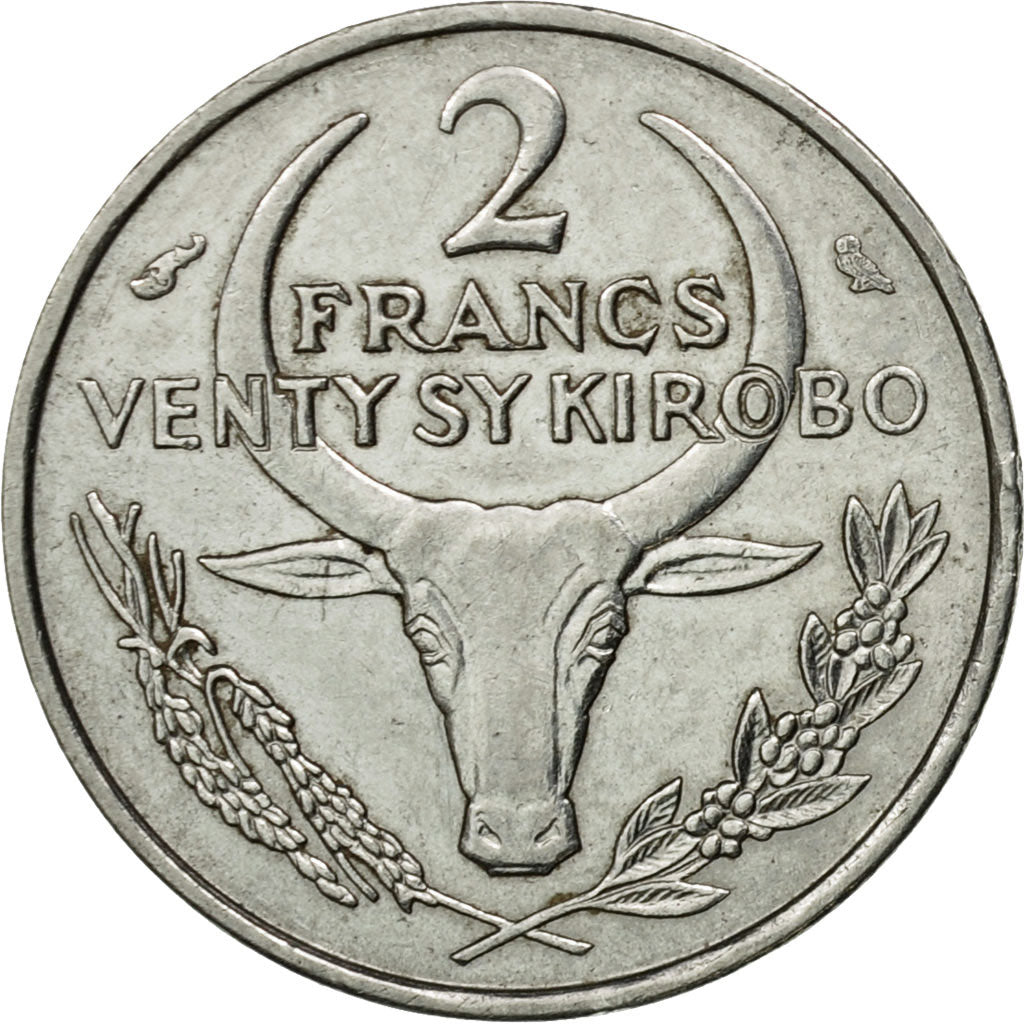 Coin, Madagascar, 2 Francs, 1965, Paris, VF(30-35), Stainless Steel, KM:9
