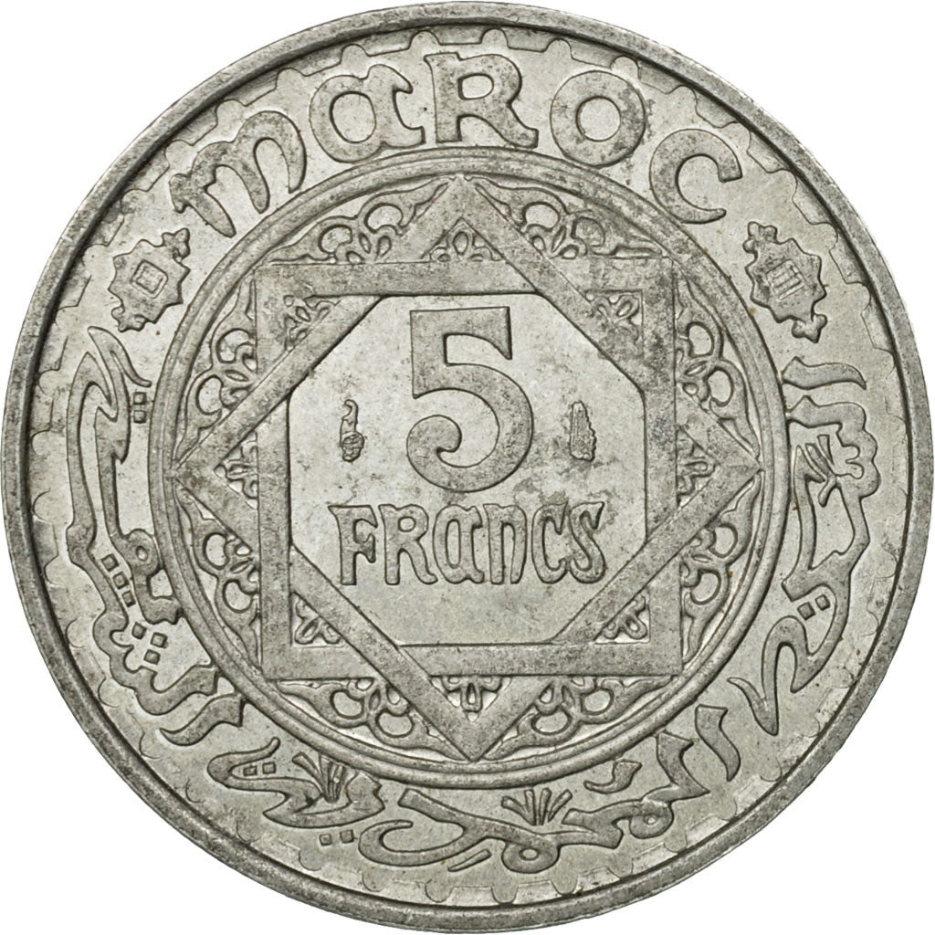 Moneta, Marocco, Mohammed V, 5 Francs, 1370, Paris, BB, Alluminio, KM:48