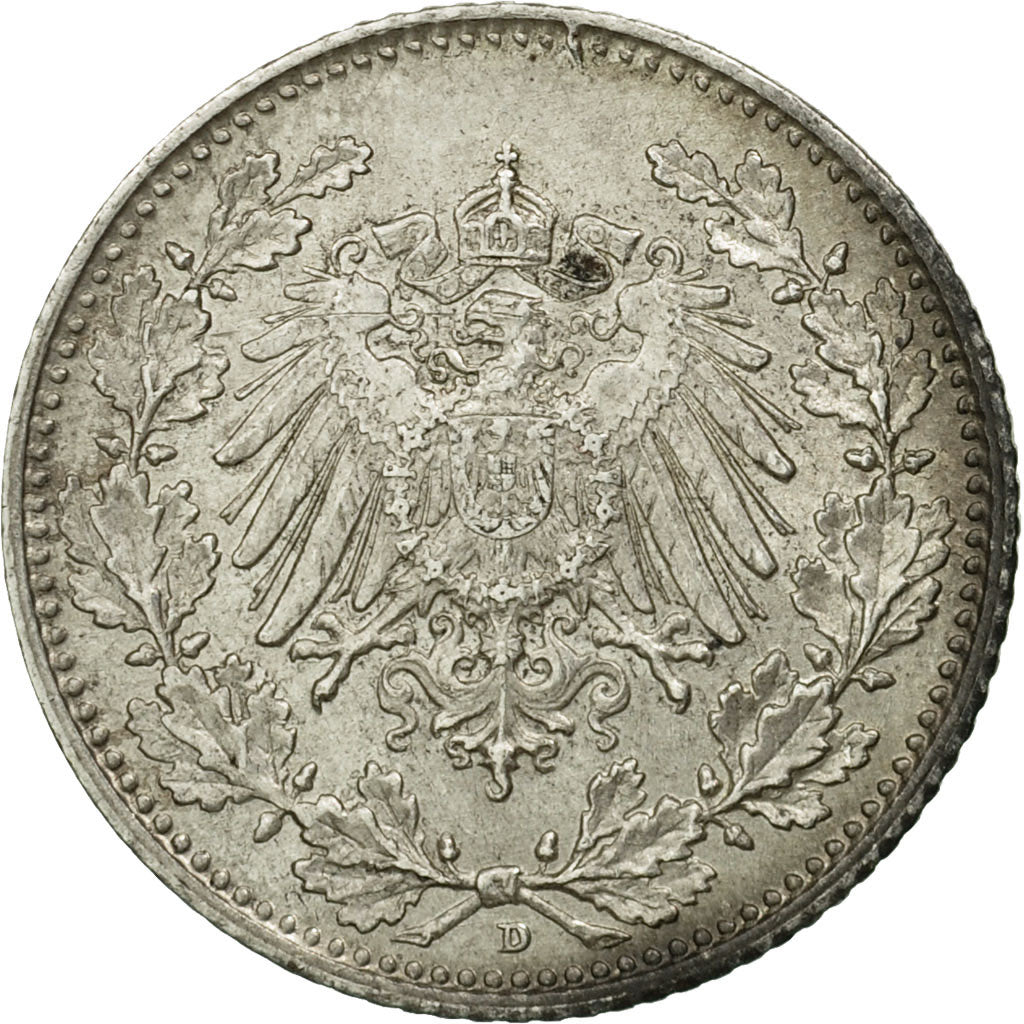 Coin, GERMANY - EMPIRE, 1/2 Mark, 1918, Munich, EF(40-45), Silver, KM:17