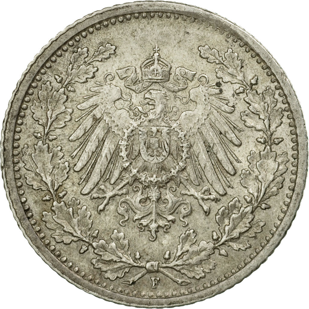Coin, GERMANY - EMPIRE, 1/2 Mark, 1915, Stuttgart, EF(40-45), Silver, KM:17