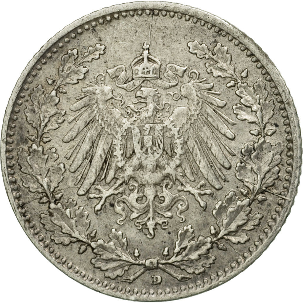 Coin, GERMANY - EMPIRE, 1/2 Mark, 1918, Munich, EF(40-45), Silver, KM:17