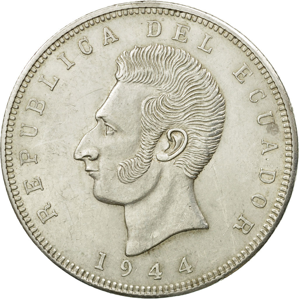 Monnaie, Équateur, 5 Sucres, Cinco, 1944, Mexico City, Mexico, TTB, Argent