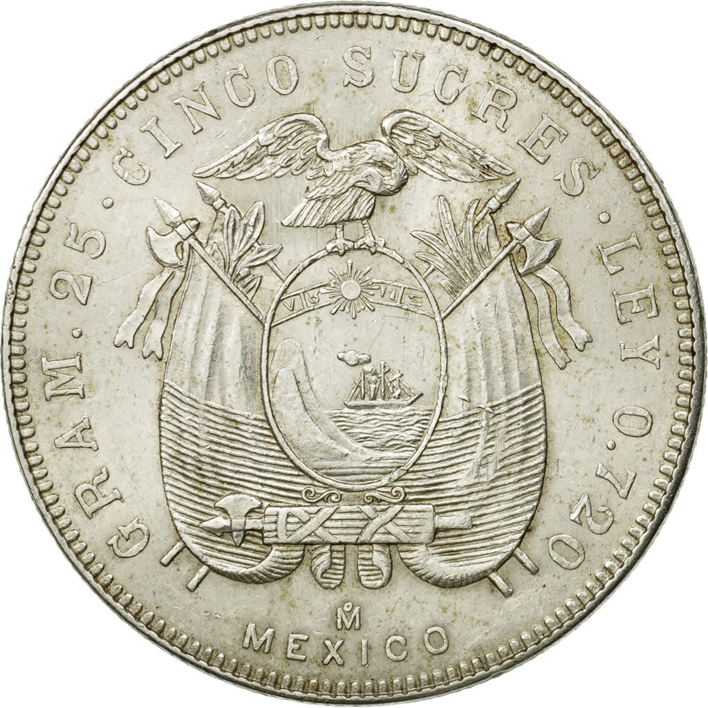Monnaie, Équateur, 5 Sucres, Cinco, 1944, Mexico City, Mexico, TTB, Argent