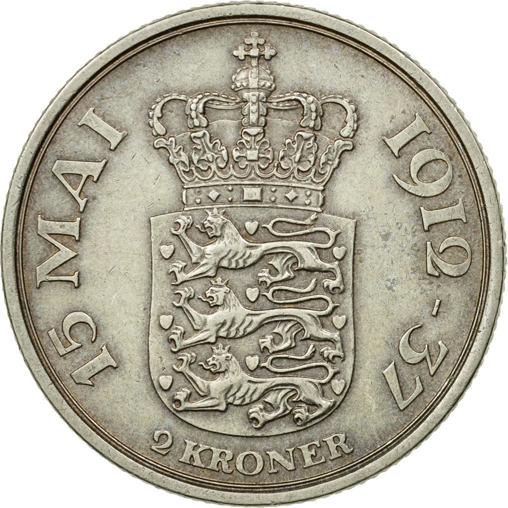 Coin, Denmark, Christian X, 2 Kroner, 1937, Copenhagen, EF(40-45), Silver
