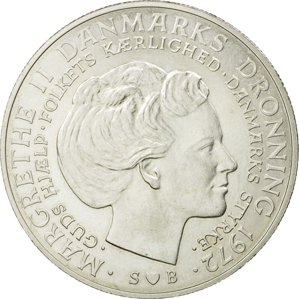Coin, Denmark, Margrethe II, 10 Kroner, 1972, Copenhagen, AU(55-58), Silver