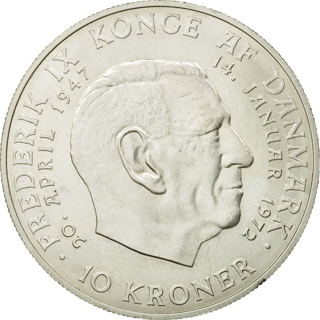 Coin, Denmark, Margrethe II, 10 Kroner, 1972, Copenhagen, AU(55-58), Silver