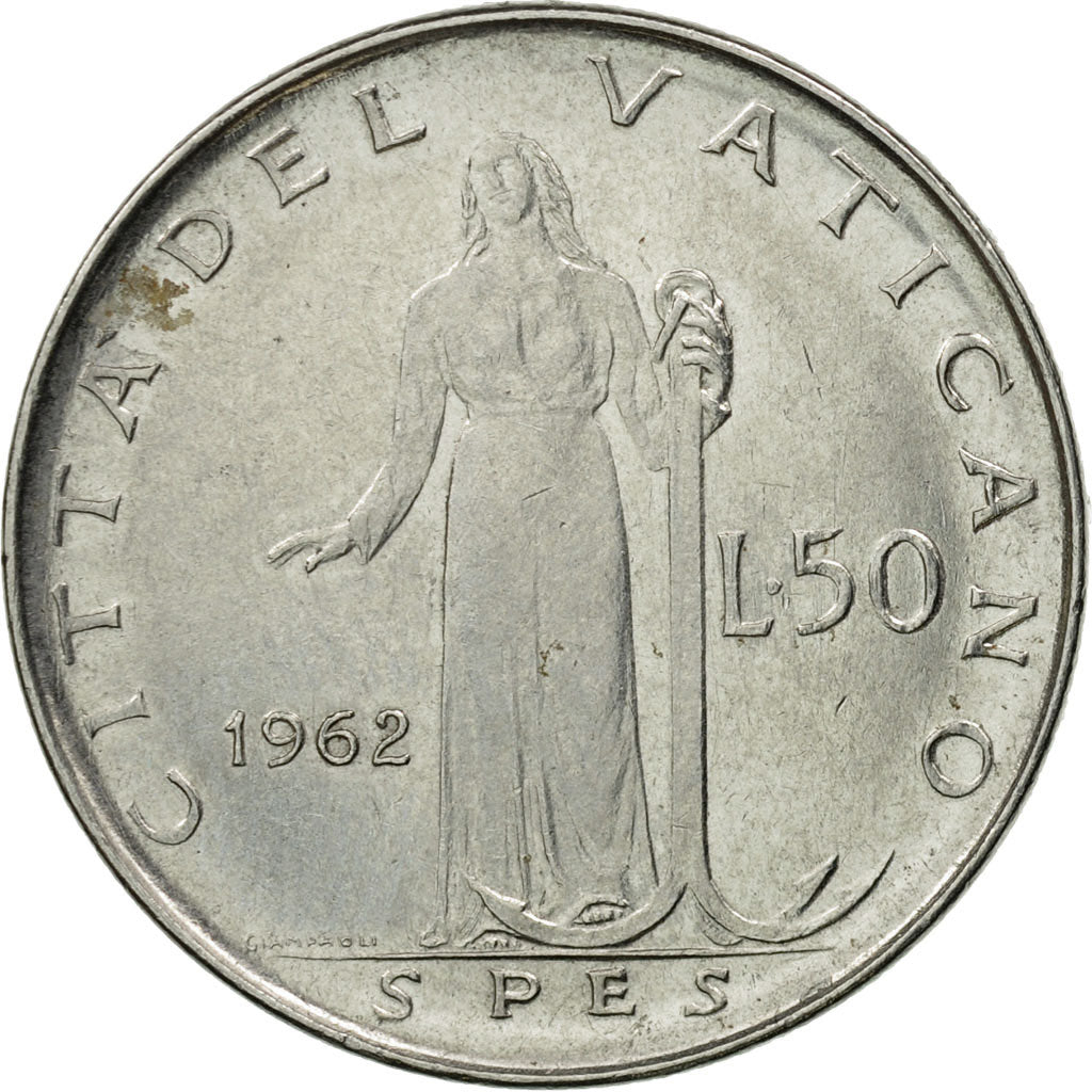 Coin, VATICAN CITY, John XXIII, 50 Lire, 1962, Roma, EF(40-45), Stainless Steel