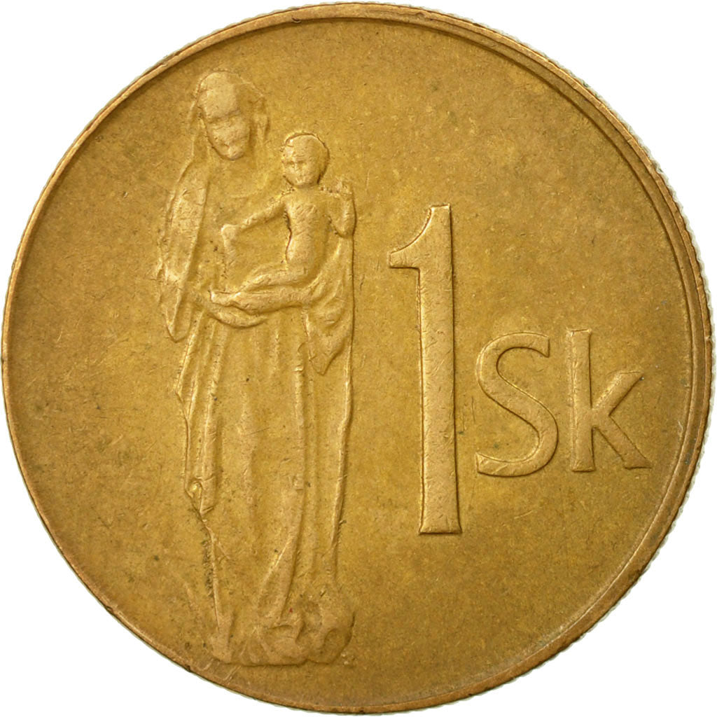 Moneta, Słowacja, Koruna, 1993, VF(30-35), Brąz platerowany stalą, KM:12