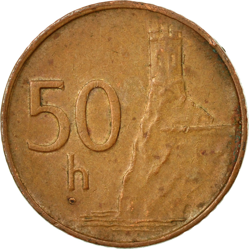 Moneta, Słowacja, 50 Halierov, 2000, VF(30-35), Miedź platerowana stalą
