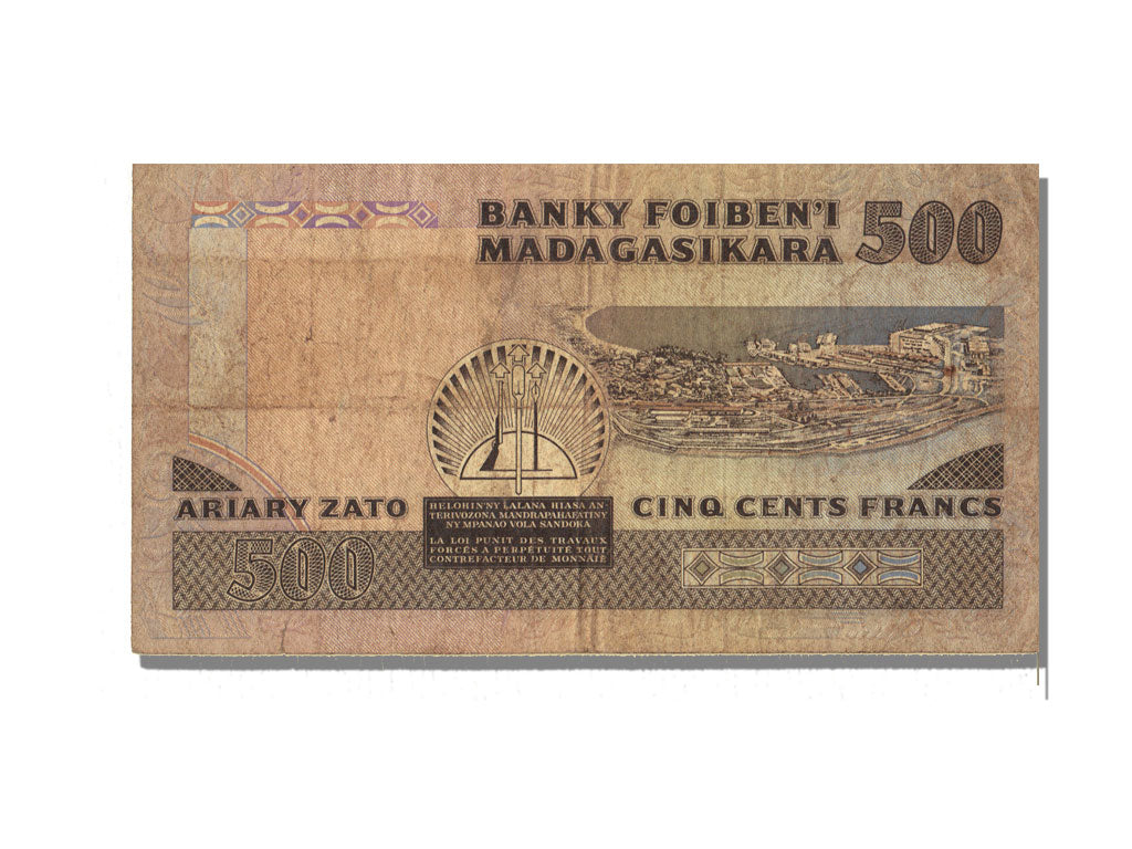 Madagascar, 500 Francs = 100 Ariary, KM #75a, VF(20-25), A.28