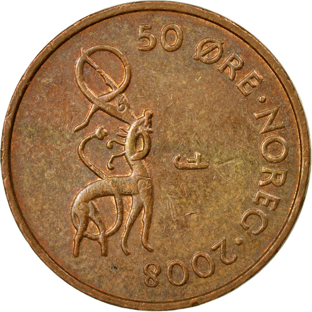 Moneta, Norwegia, Harald V, 50 Öre, 2008, EF(40-45), Bronze, KM:460