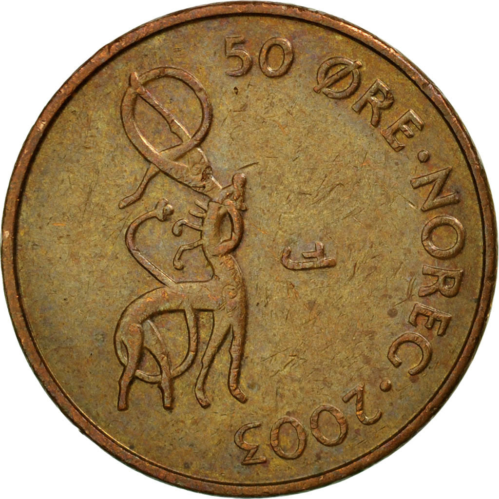Moneta, Norvegia, Harald V, 50 Öre, 2003, BB, Bronzo, KM:460