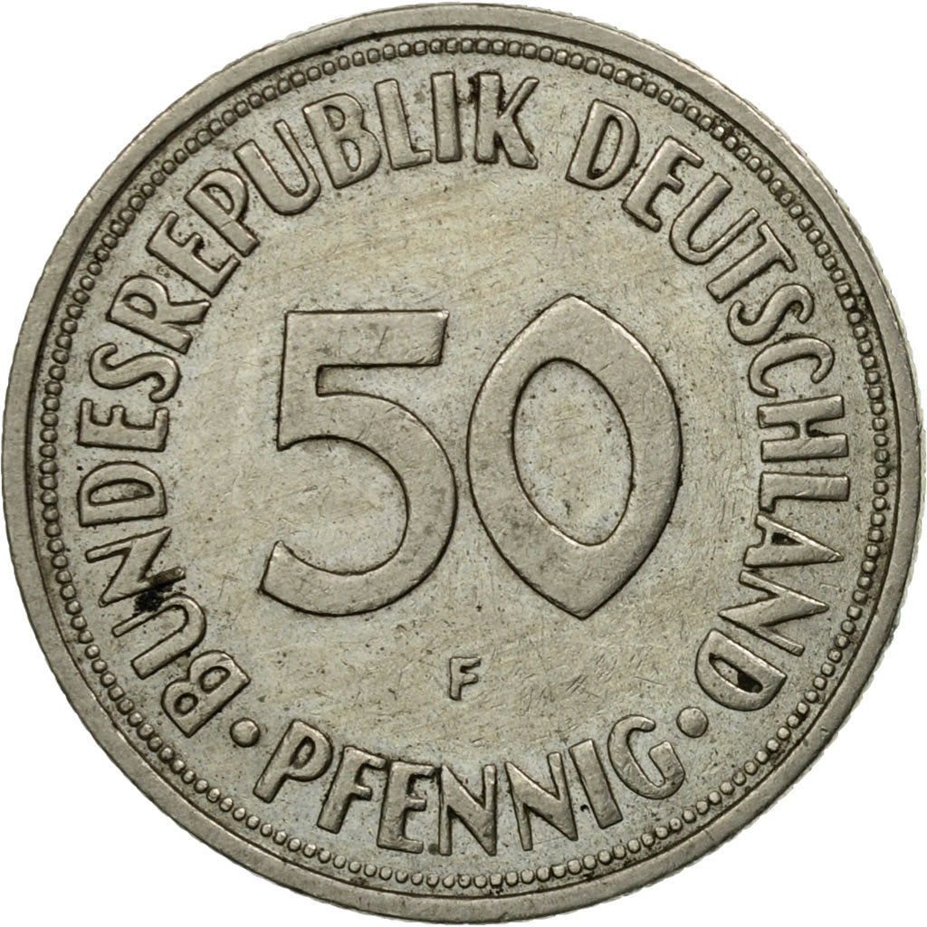 Moneda, ALEMANIA - REPÚBLICA FEDERAL, 50 Pfennig, 1966, Stuttgart, MBC, Cobre -