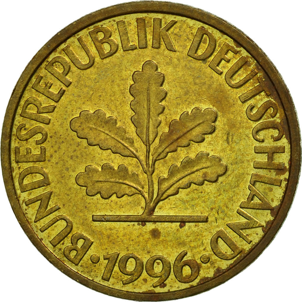 Münze, Bundesrepublik Deutschland, 10 Pfennig, 1996, Stuttgart, S+, Brass Clad