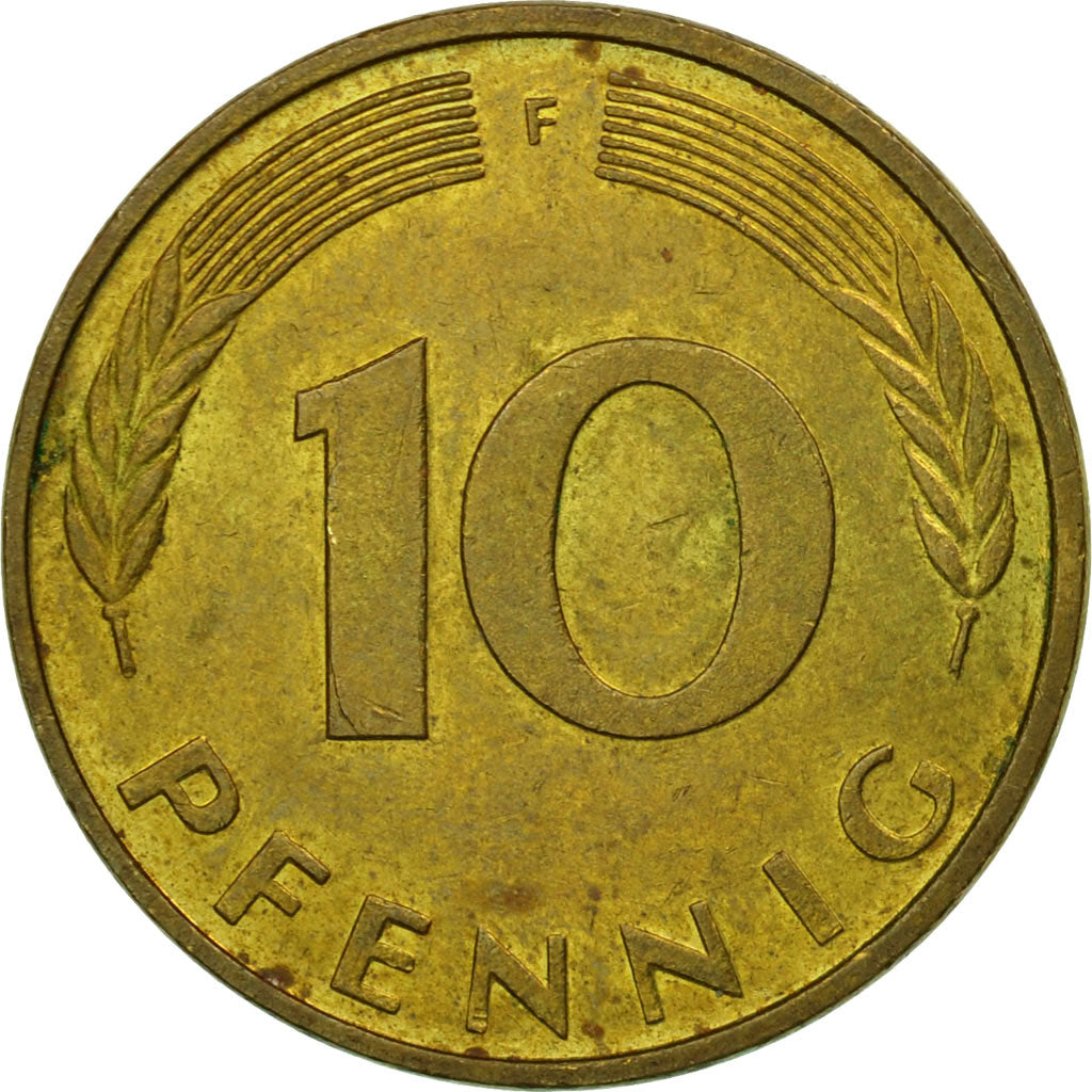 Münze, Bundesrepublik Deutschland, 10 Pfennig, 1996, Stuttgart, S+, Brass Clad