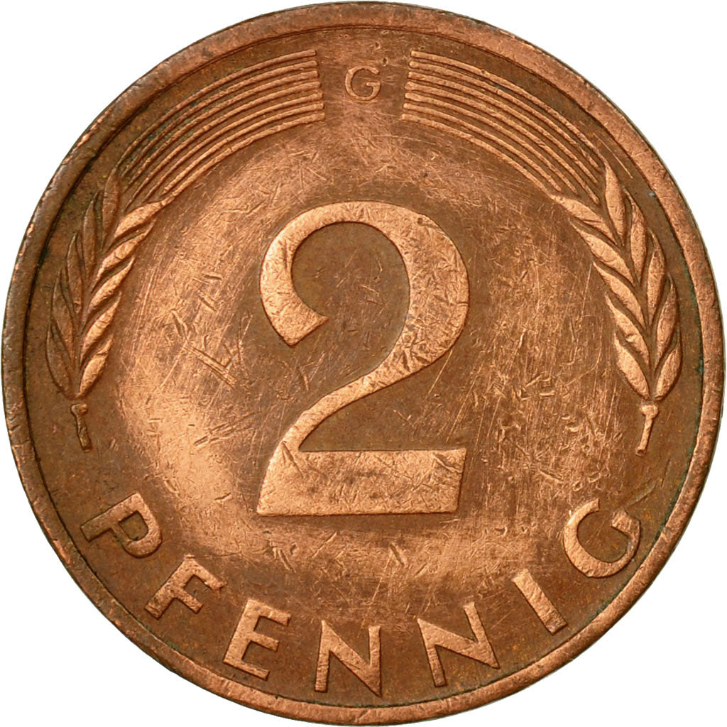 Coin, GERMANY - FEDERAL REPUBLIC, 2 Pfennig, 1974, Karlsruhe, EF(40-45), Copper