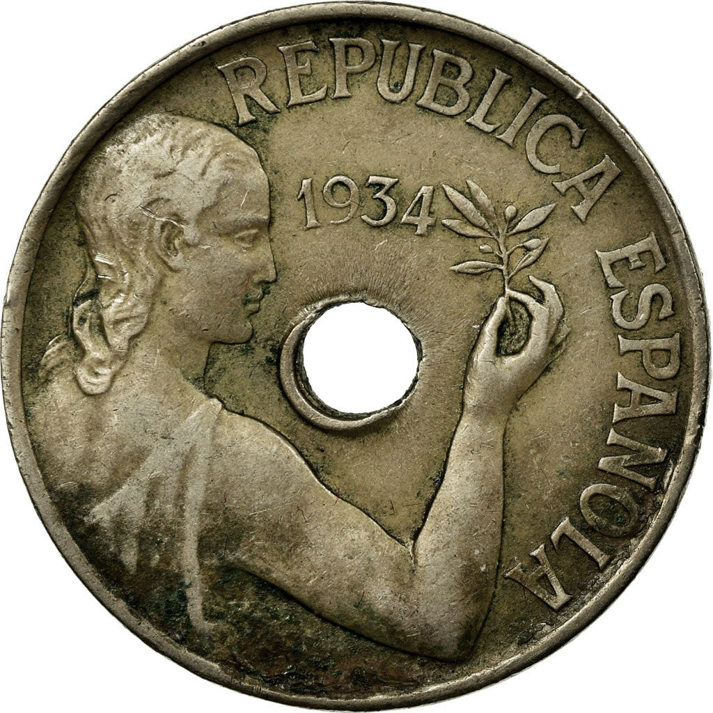 Coin, Spain, 25 Centimos, 1934, Vienna, VF(20-25), Copper-nickel, KM:751