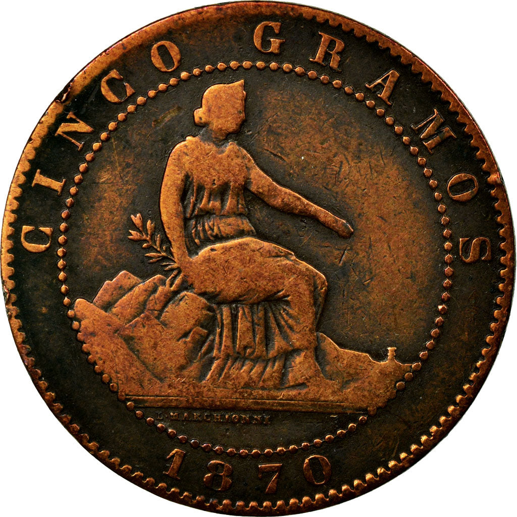 Coin, Spain, Provisional Government, 5 Centimos, 1870, Madrid, EF(40-45)