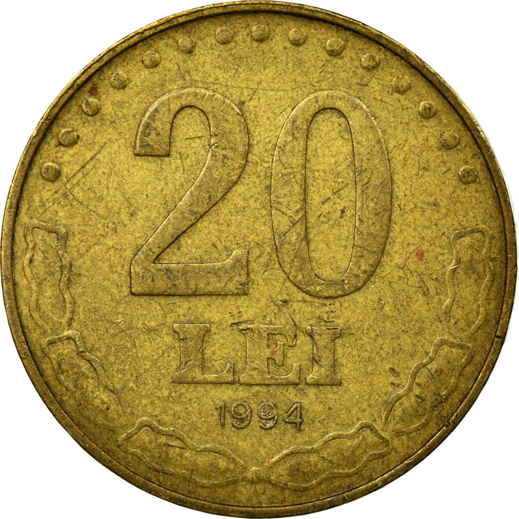Coin, Romania, 20 Lei, 1994, VF(30-35), Brass Clad Steel, KM:109