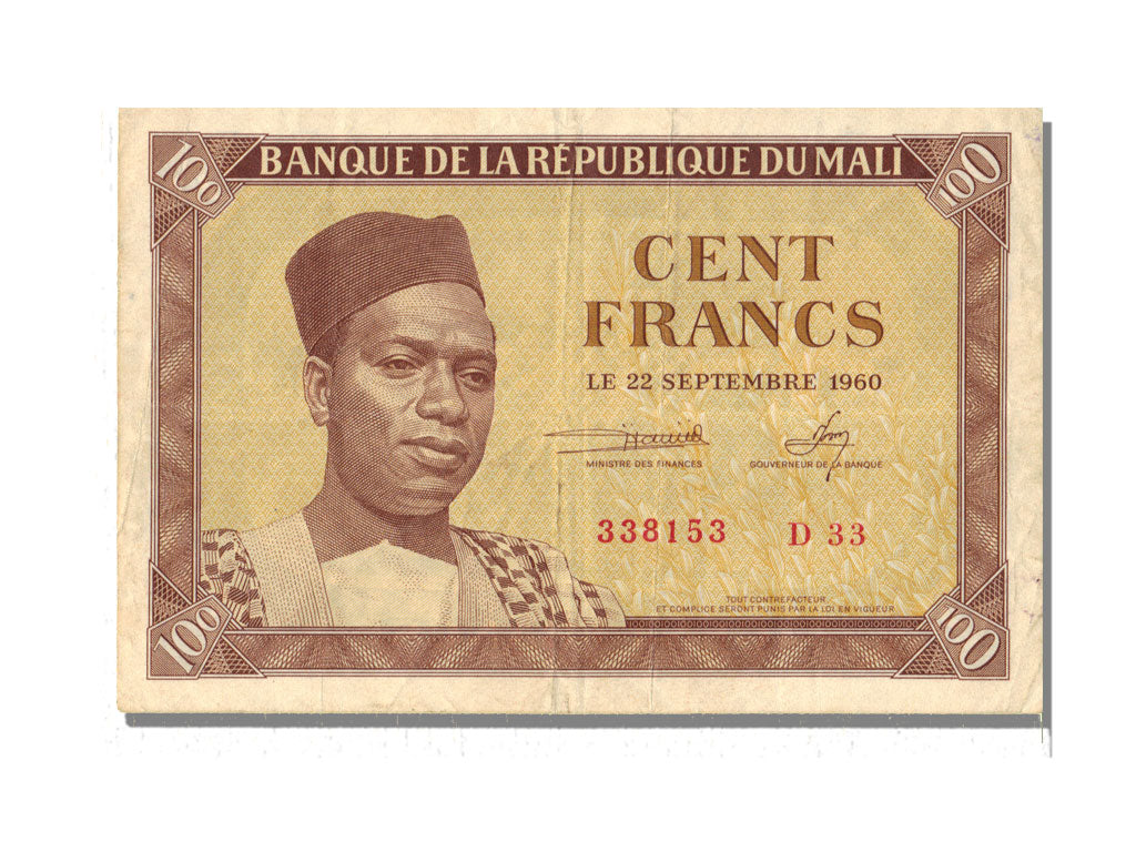 Mali, 100 Francs, 1960, KM #2, 1960-09-22, AU(50-53), D.33