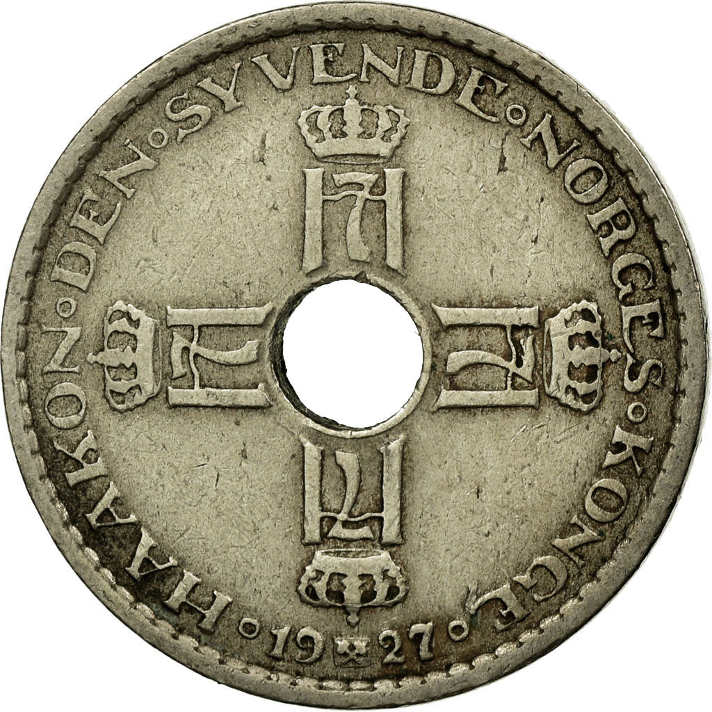 Moneda, Noruega, Haakon VII, Krone, 1927, MBC, Cobre - níquel, KM:385