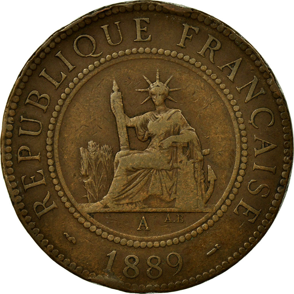 Moneta, INDOCINA FRANCESE, Cent, 1889, Paris, BB, Bronzo, KM:1