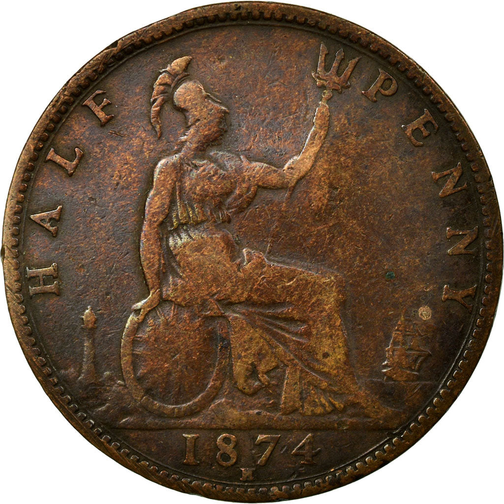 Monnaie, Grande-Bretagne, Victoria, 1/2 Penny, 1874, TB+, Bronze, KM:754