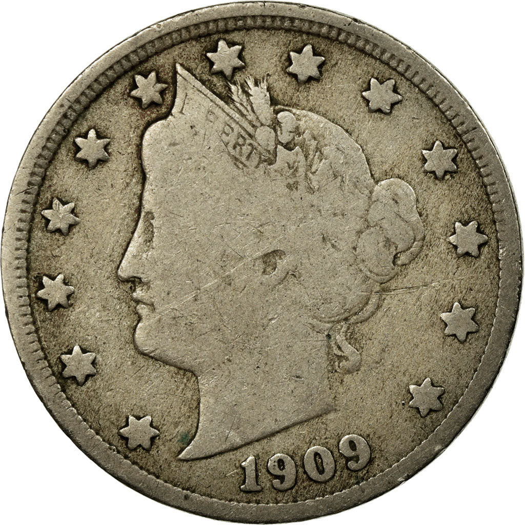 Coin, United States, Liberty Nickel, 5 Cents, 1909, U.S. Mint, Philadelphia