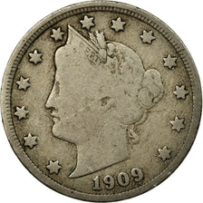 Coin, United States, Liberty Nickel, 5 Cents, 1909, U.S. Mint, Philadelphia